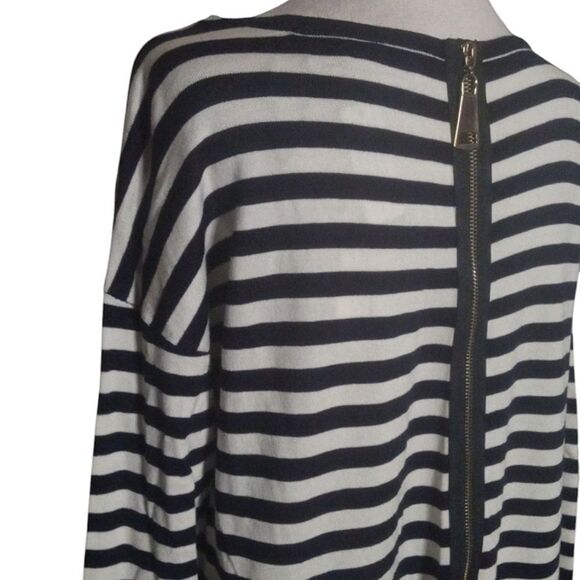 Soft Surroundings Navy White Nautical Breton Stripe Sweater Zip Detail NWT Large - Picture 6 of 9